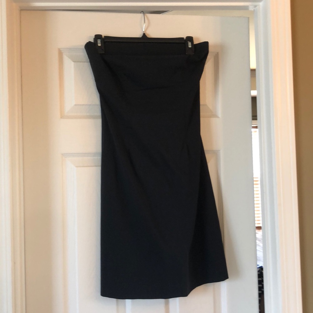 Black t length strapless dress
